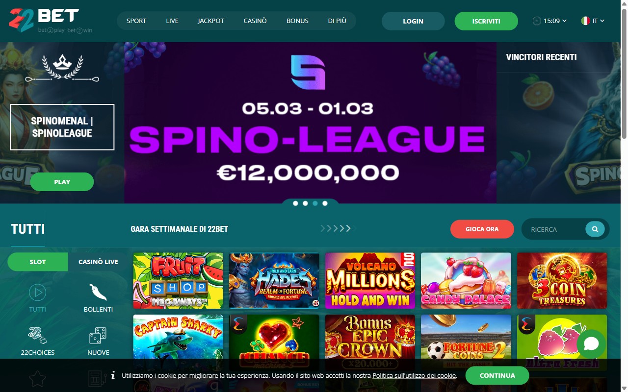 Screenshot del sito 22bet