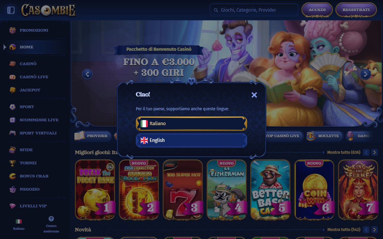 Screenshot del sito Casombie