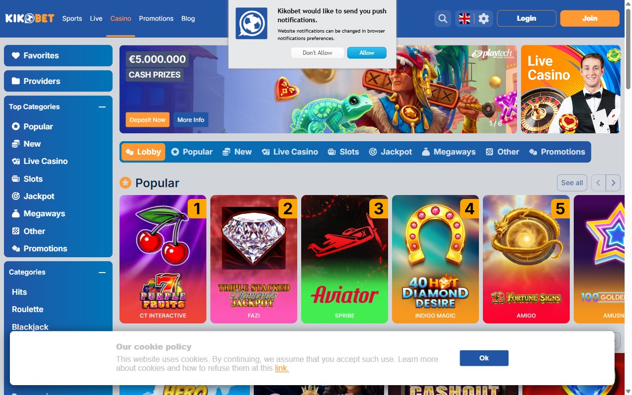 Screenshot del sito KikoBet