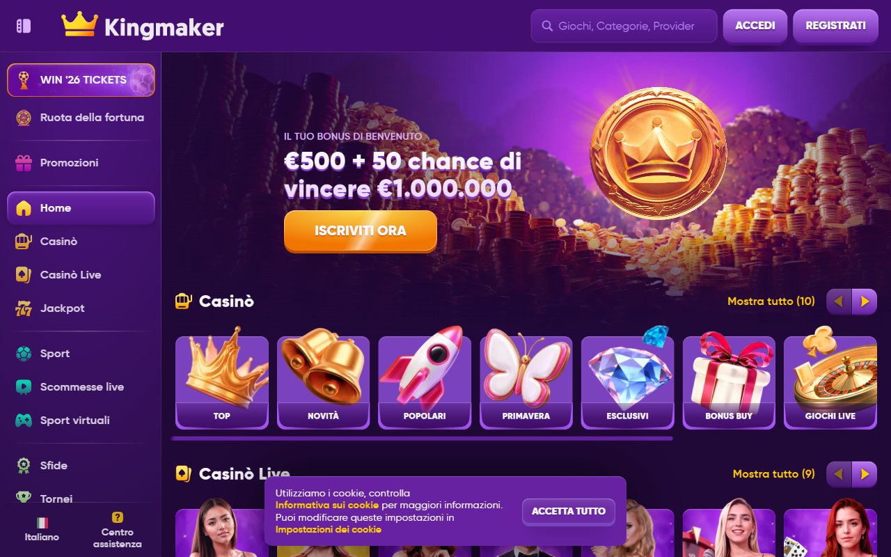 Screenshot del sito KingMaker