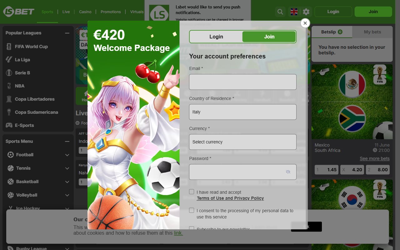 Screenshot del sito LSbet