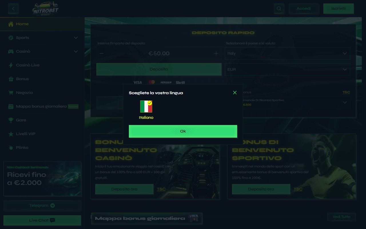 Screenshot del sito Nitrobet