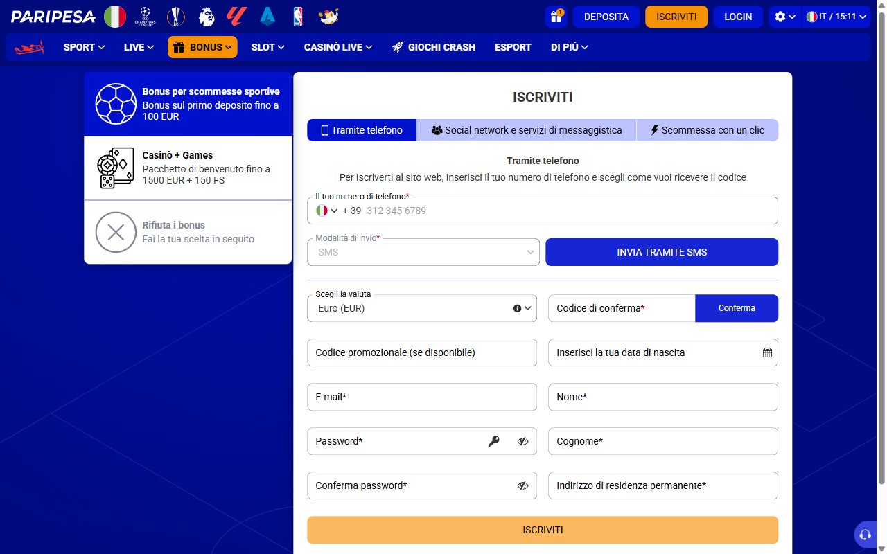 Screenshot del sito PariPesa